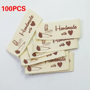 100шт Писмо Шаблон Печатни Тъкани Етикети Ръчно изработени от Памучни Тъкани Етикети за 