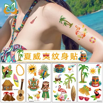 2 елемента Хавайски Плаж Вечерни Татуировки Етикети Хавай Luau Водоустойчив Временни Татуировки Годишният Тропически Басейн Дивата Парти Алоха