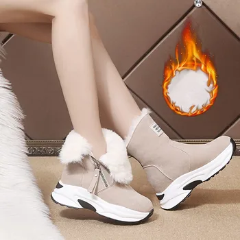 2022 Нови зимни ботуши с цип, дамски зимни велур ботильоны на платформа, дамски модни топли плюшени дамски зимни обувки за почивка