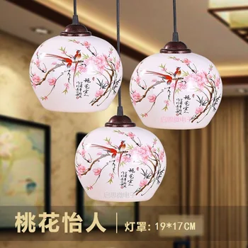 3 глави E27 Китайски Висящи лампа Кухня с Трапезария и Хол Окачен лампа, Окачена Керамична Лампа За Спални