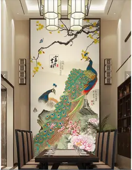 3d фото тапети по поръчка стенопис Китайски мастила цвете сливи пейзаж паун птица верандата подобрения в дома тапети за стени d 3