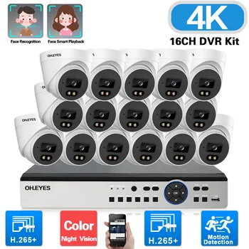 4K Ultra HD 16CH DVR Комплект За домашна Куполна Камера Комплект за Наблюдение Цветна Камера за Нощно Виждане AHD ВИДЕОНАБЛЮДЕНИЕ Комплект система за сигурност 8MP XMEYE