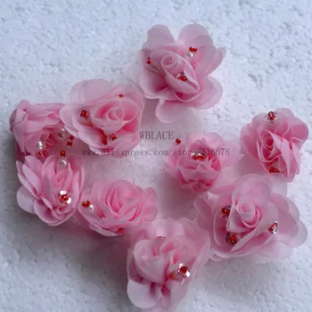 50 бр./лот, красиви розови шифоновые бели мъниста, смесени червени пайети, 3D облекло с цветя, рози/прическа/аксесоари за кукла рокля