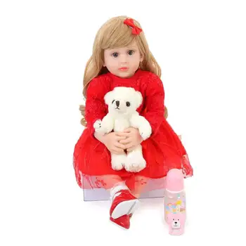 60 СМ Мека Силиконова Кукла Реборн от Мек Винил Плат, Реалистична и Елегантна Принцеса, Златни Дълга Къдрава Коса, Коледен Подарък
