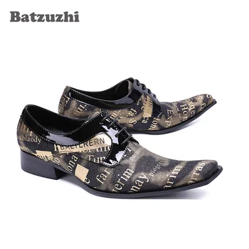 Batzuzhi/Мъжки Обувки с квадратни пръсти, вечерни модела обувки с дантела, мъжки черни обувки злато-Oxfords в Ретро стил Олдскул за мъже, Вечерни, Подиумные