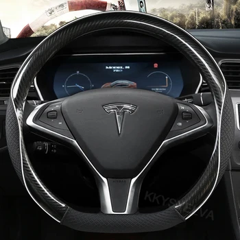 D-Образна Форма За Tesla, Модел S 2013-2021 Модел Модел Y X 2013-2021 Покриване на Кормилното Колело Кожа + Автоаксесоари От Въглеродни влакна