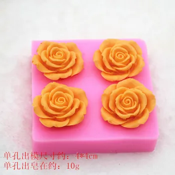 QIQIPP P630 Роза с четири дупки форма за ръчно изработени сапуни с форма на захарен силиконова форма