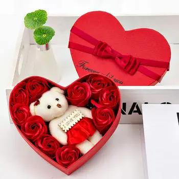Във Формата на Сърце 10шт Сапун Роза Цветя Мечка Подарък Кутия Валентин е Романтична Сватба Парти Цвете За Приятелка на Жена си Романтичен Подарък
