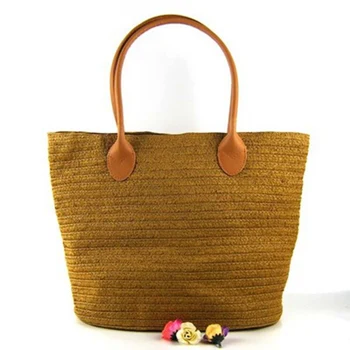 Дамска плажна чанта на рамото на европейския и американския стил, тканая чанта ръчна изработка от растителни тъкани, пътна чанта