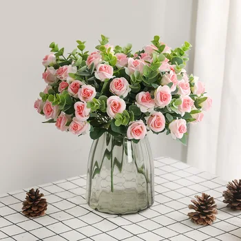Декорация на дома имитация на фалшиви цветни рози корейското малко прясно моделиране на 5 вилици букет от 11 рози