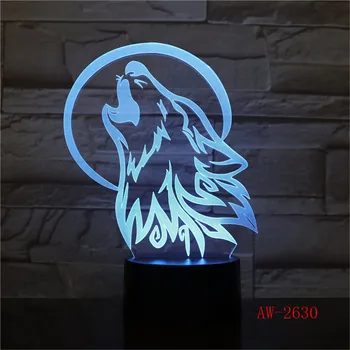 Домашни любимци Вой на Вълк 3D Лампа LED USB Настолен лека нощ Многоцветен Лава RGB Осветление Luminaria Коледен Преминете Сензорен Пулт AW-2630