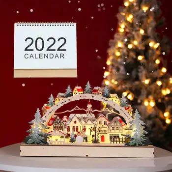 Коледна Дървена Дребни Селски Модел на Мост с led Световыми Декорации и Календар за Приятели