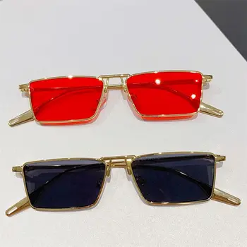 Корейската Мода UV-Защита на Тесни Правоъгълни Метални Слънчеви Очила Хип-хоп Слънчеви Очила Нюанси Очила