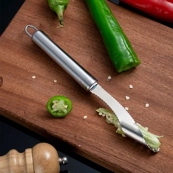 Кухненски Приспособления Спирала От Неръждаема Стомана, За Да Премахнете Семена На Пипер Зелен Чили Нож Домакински Нож Kichen Аксесоари
