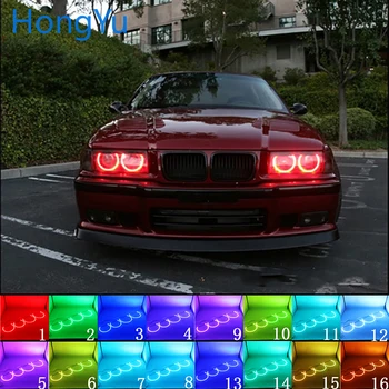 Най-новият Фар Многоцветен RGB LED Angel Eyes Halo Ring Eye DRL RF дистанционно Управление за BMW Серия 3 E36 1990-2000 4x131 мм