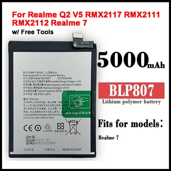 Нов висок Клас 5000 ма BLP807 Батерия За Realme Q2 V5 RMX2117 RMX2111 RMX2112 Realme 7 + Инструменти
