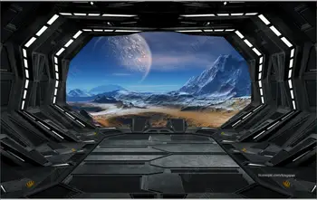 потребителски фотообои тапети 3d Хладен космически кораб вратата научно-фантастична сцена бар кабелна телевизия начало декор тапети за стени, на рула хол