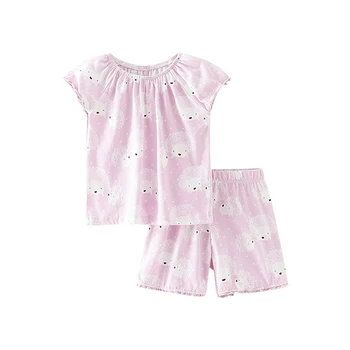 Прыжковые метър, летни костюми, детски панталони от две части, с къси ръкави за момичета, сладко бебешко розово облекло с животни, от 2 до 7 години