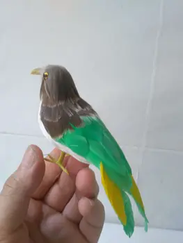 сладък имитативната малък модел на птици от пластмаса и кожа, сива и зелена птица подарък от около 12 см 1333