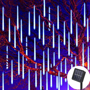 Слънчев LED Метеоритен Дъжд Светлините на Коледно Парти на Открито Декор на Градина Празнично Осветление Капки Дъжд Падат Страхотна Струнни Светлини 2023