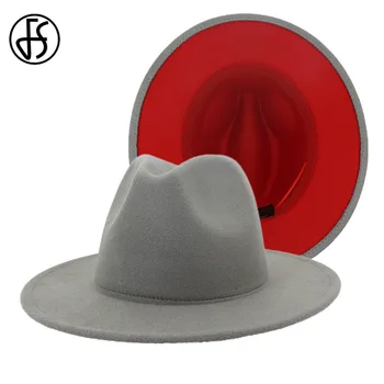 Файлова система 60см осп 2020 сив червен мозайка усети жени, мъже шапка с широка периферия вълна Джаз Fedora шапки мека мъжка шапка Панама капачка тенденция играч на капака