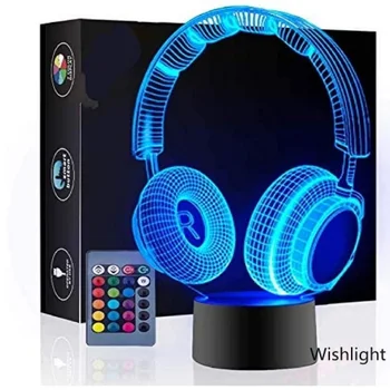 Цветни 3D Лампа DJ Слушалки Настолни Лампи Слушалки Музика Слушалки 3D лека нощ Цвят Спалня Десктоп Осветление Начало Декор Led Подарък