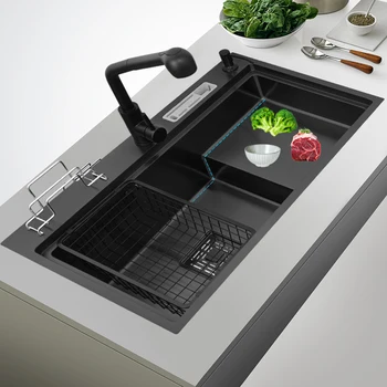 Мивка 304 мивка от неръждаема стомана с един резервоар кухненски нано-зеленчуков мивка стълбище, мивка черна мивка, кухненски аксесоари